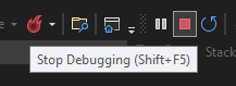 Снимок экрана: панель инструментов отладки, в которой можно остановить приложение.