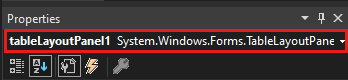 Снимок экрана: окно свойств с элементом управления TableLayoutPanel.