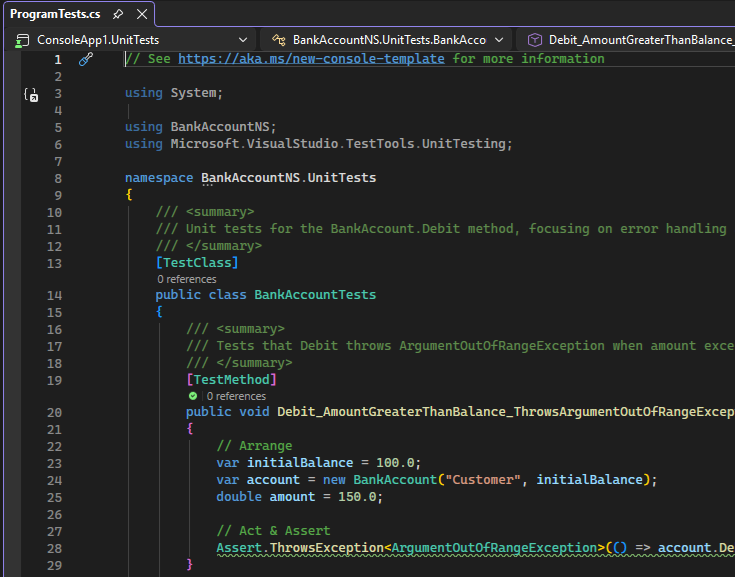 Снимок экрана: созданный пример теста.
