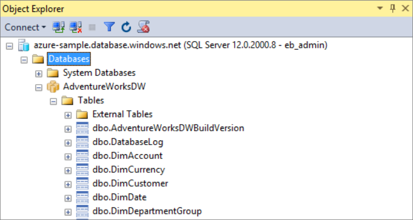Skärmbild som visar fönstret Object Explorer.