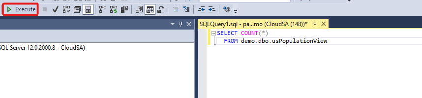 Skärmbild av knappen Kör för att köra frågan för en serverlös SQL-pool.