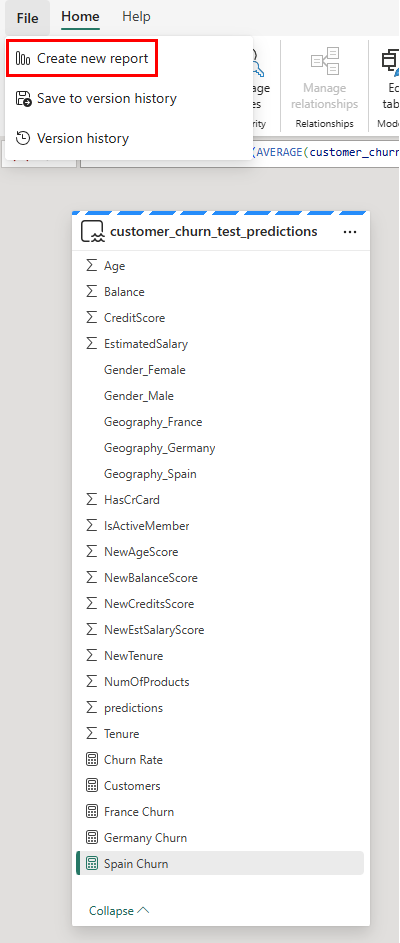 Skärmbild som visar hur du skapar en rapport.