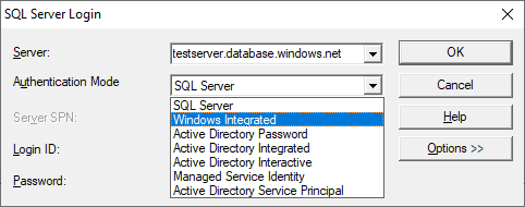 Dialogrutan SQL Server-inloggning som visas av SQLDriverConnect.