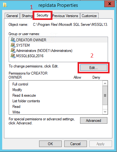 Skärmbild av knappen Redigera på fliken Säkerhet.