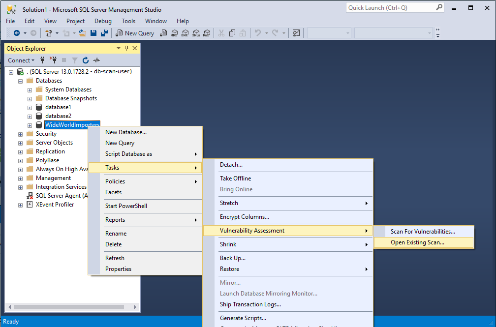 Skärmbild som visar hur du öppnar en befintlig genomsökning.