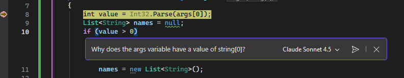 Skärmbild av integrerad Copilot Chat.
