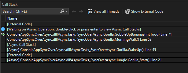 Skärmbild av Samtalsstack när du har valt Bryt alla.