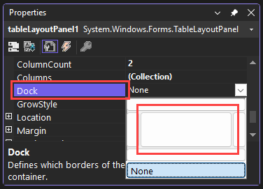 Skärmbild som visar fönstret Egenskaper med Fyllning markerat.