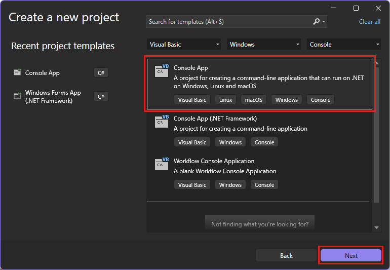 Skärmbild som visar fönstret Skapa ett nytt projekt med 