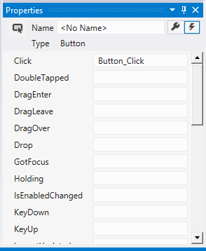 fönstret Egenskaper, händelsevyn