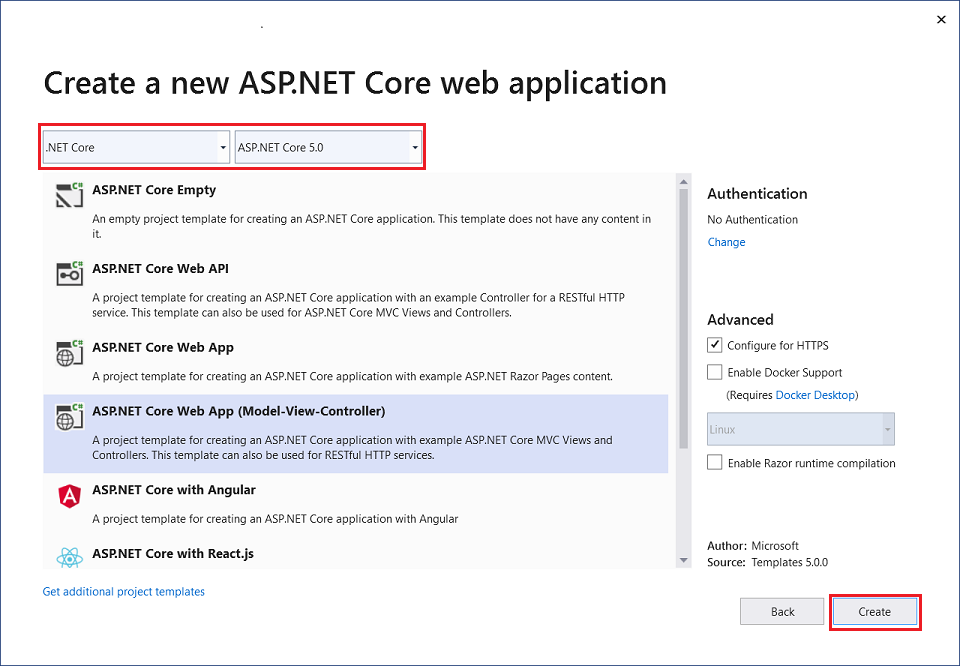 创建新的 ASP.NET Core Web 应用程序