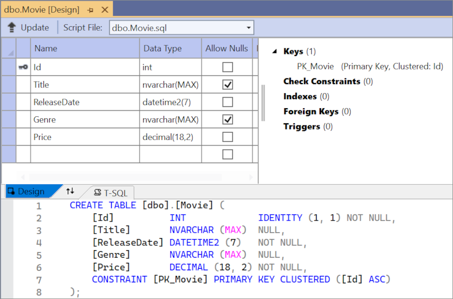 设计器中打开的 Movie 表