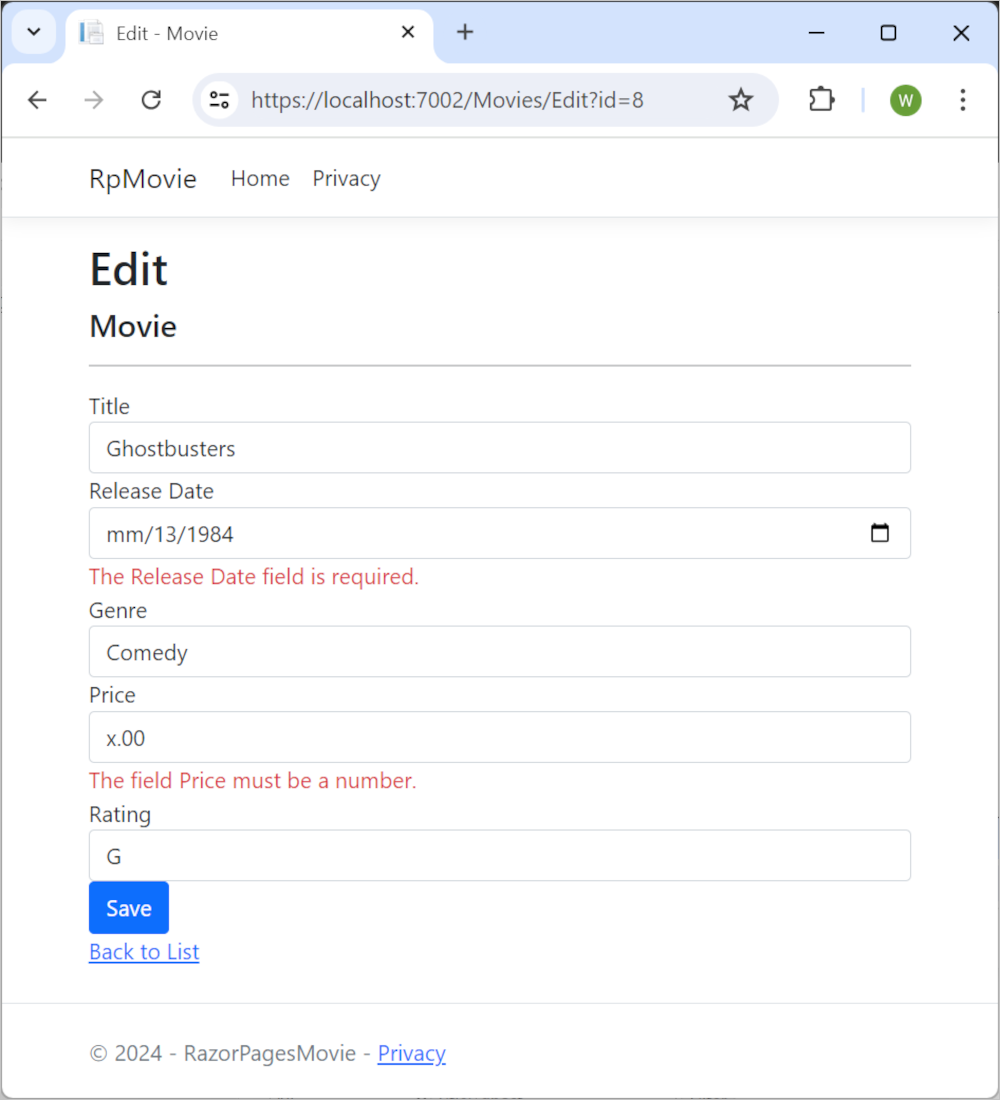 示例应用的编辑验证示例