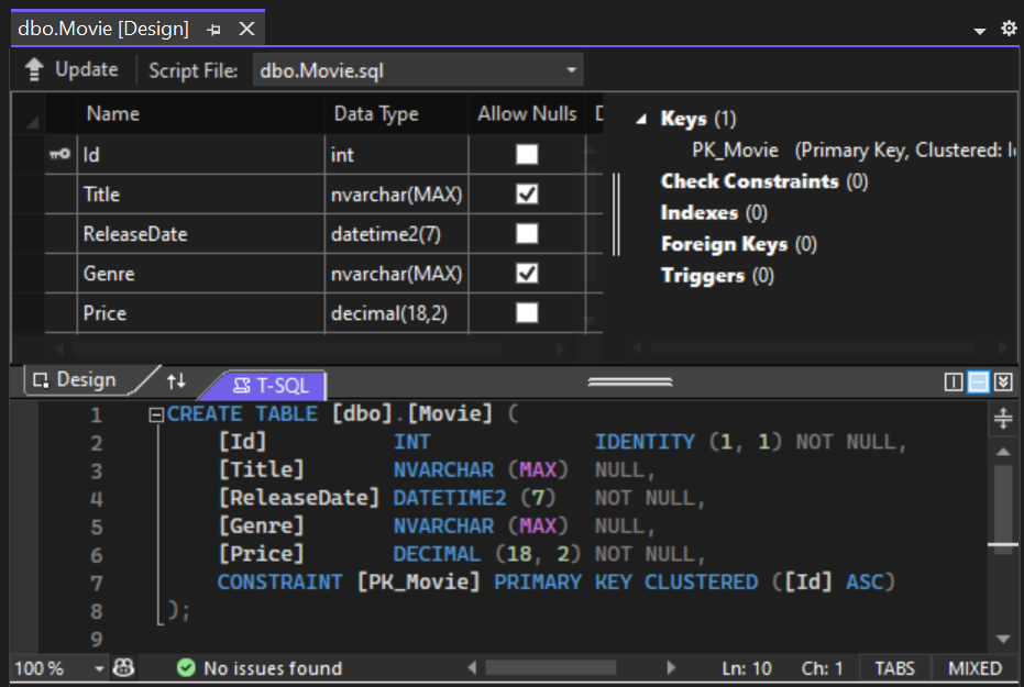 设计器中打开的 Movie 表