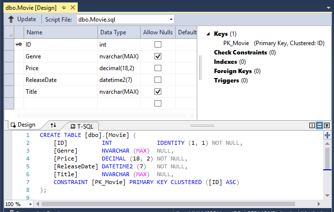 设计器中打开的 Movie 表