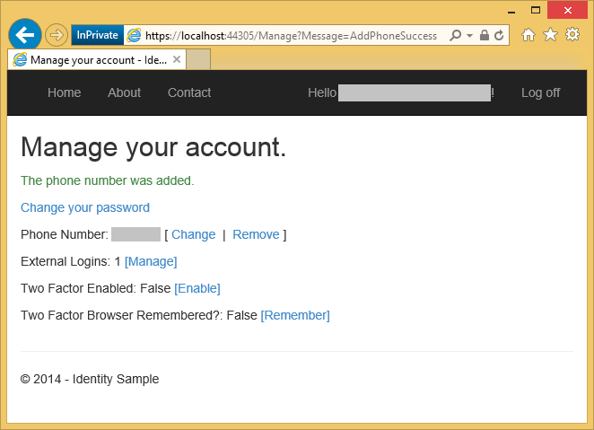 显示电话号码的管理视图窗口的图像