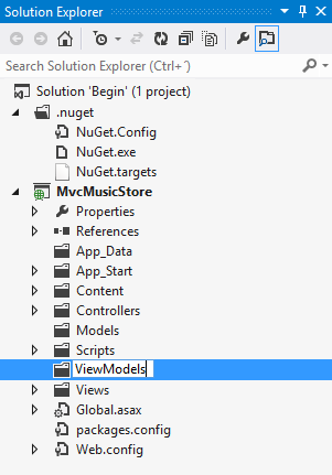 解决方案资源管理器中的 ViewModels 文件夹