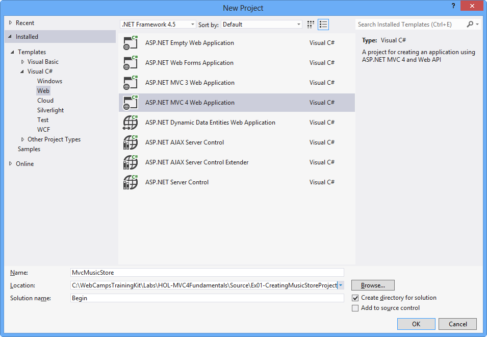 “创建新项目”对话框