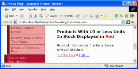 对于值为 10 或更小的产品，库存单位数显示为红色