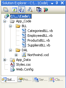 向 App_Code 文件夹添加四个新类