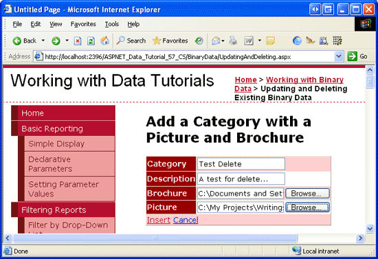 使用小册子和图像添加测试类别