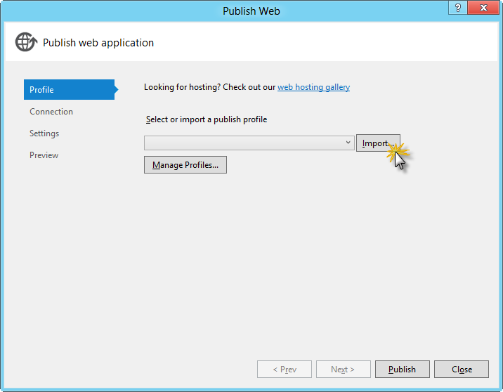 导入发布配置文件 导入发布配置文件