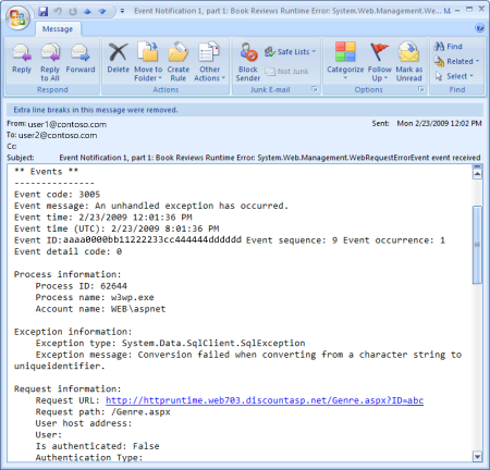 显示电子邮件中发送的详细信息的屏幕截图。