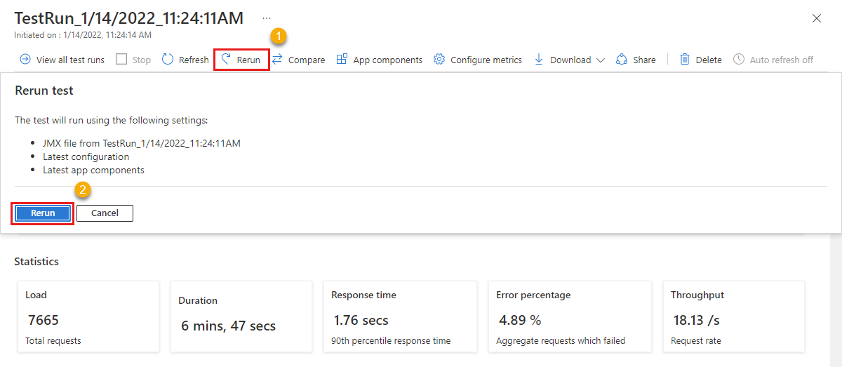 屏幕截图显示了用于运行负载测试的选择。