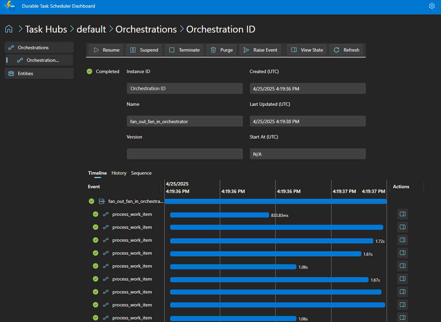 显示 Python 示例协调实例详细信息的屏幕截图。