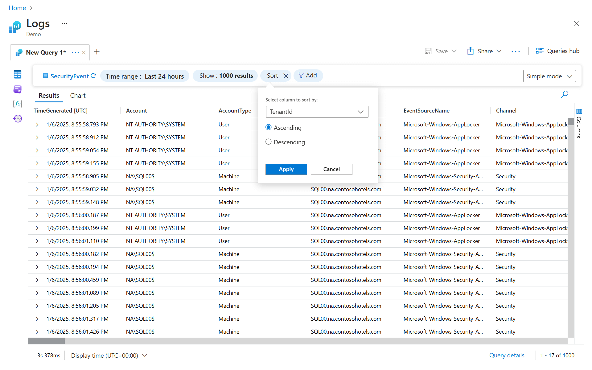 屏幕截图显示了简单模式下的“排序”字段。