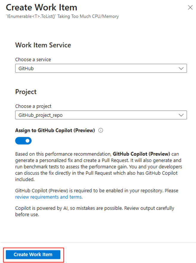 选中的“分配到 GitHub Copilot”选项的屏幕截图。