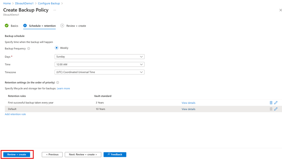 屏幕截图显示了如何触发备份策略创建。