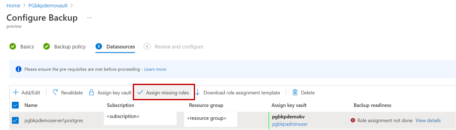 显示用于分配缺失角色的按钮的屏幕截图。