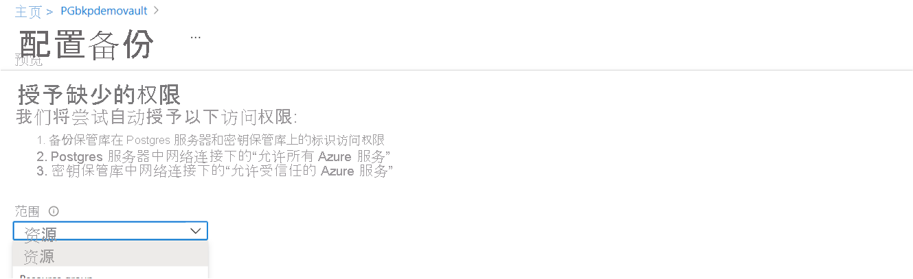 显示用于定义访问权限范围的框的屏幕截图。