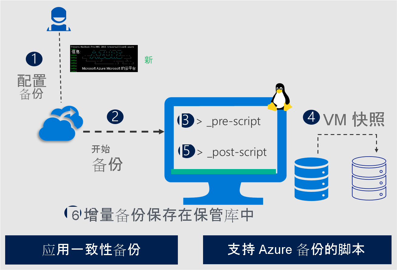 显示由 Azure 备份生成的 Linux 应用程序一致性快照的图表。