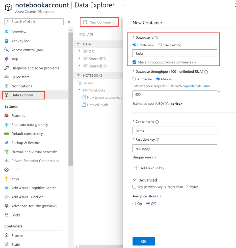 “新建数据库”对话框屏幕截图