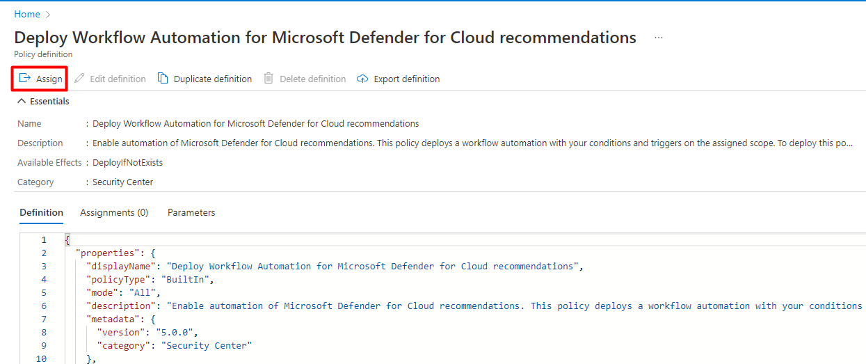 显示如何分配 Azure 策略的屏幕截图。