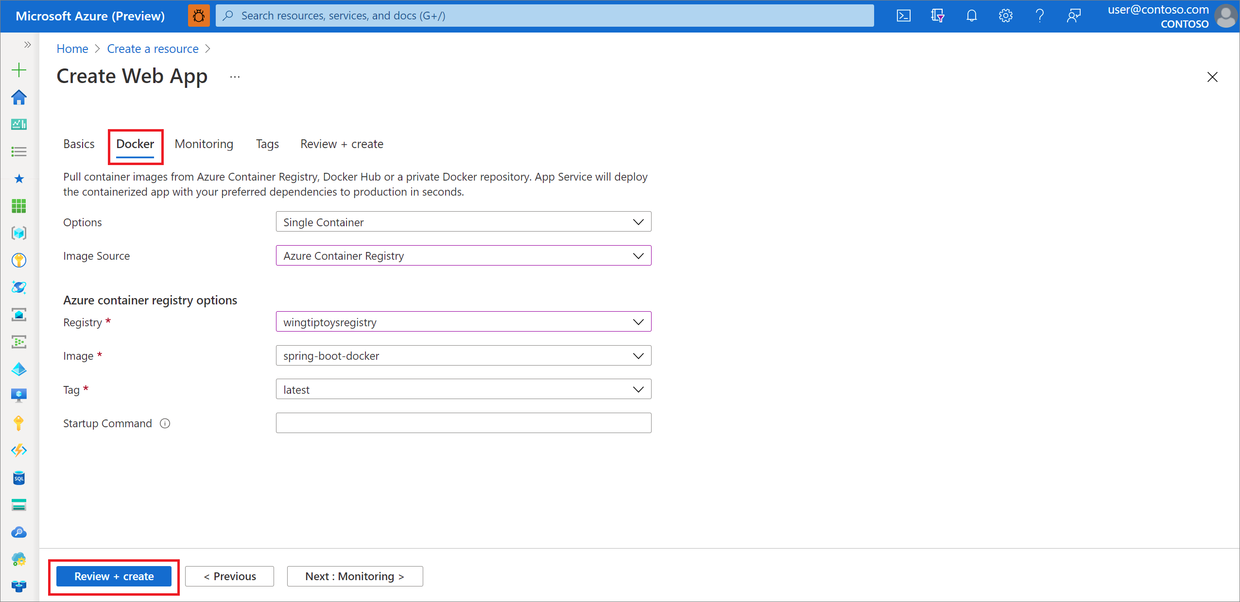 选择“查看 + 创建”完成操作。