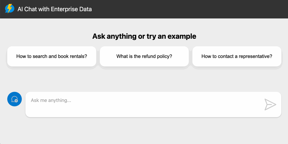 浏览器中聊天应用的屏幕截图，其中显示了聊天文本框和多个聊天输入建议。