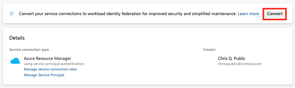 显示选择联合凭据转换的屏幕截图。