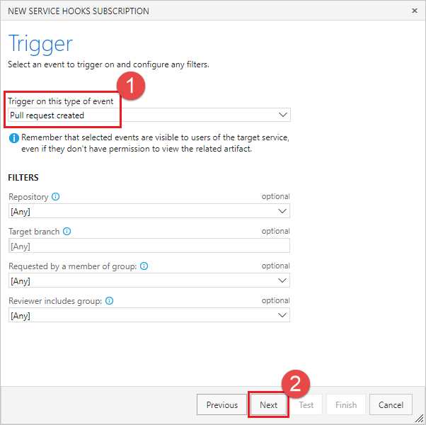 屏幕截图显示从事件触发器列表中创建的所选拉取请求。