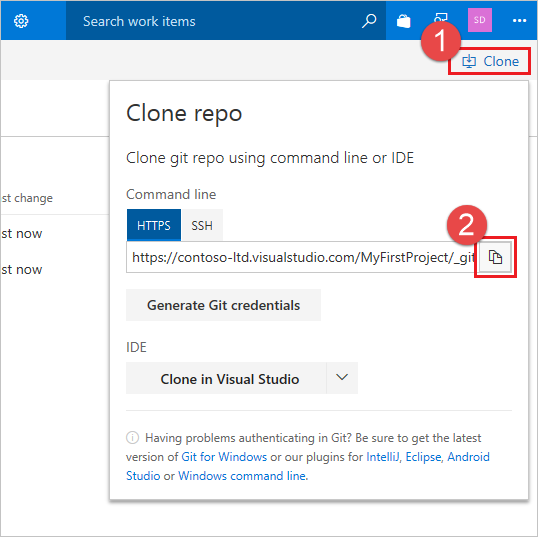 屏幕截图显示“检索克隆 URL”。