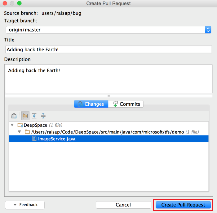 屏幕截图显示了“已创建拉取请求”。
