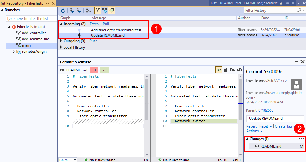 Visual Studio 2019 中 Git 存储库菜单的屏幕截图。