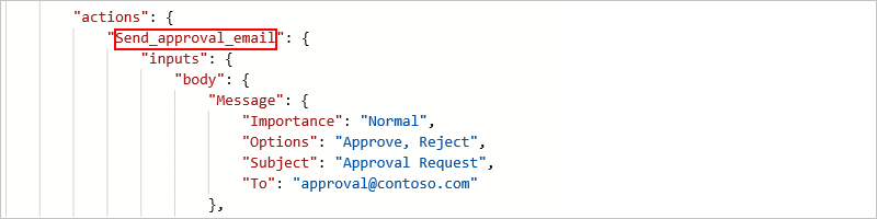 显示 JSON 中动作名称的屏幕截图。
