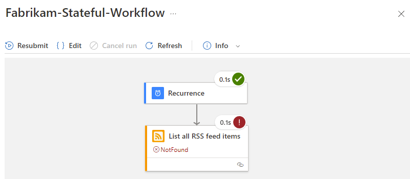 标准逻辑应用工作流的屏幕截图,其中选中了失败步骤。