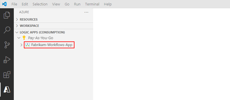 屏幕截图显示了 Visual Studio Code“资源”部分和已部署的消耗逻辑应用资源。