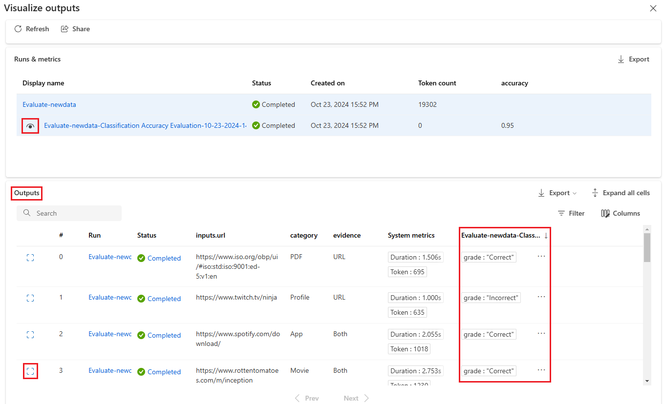 追加评估输出的批处理运行输出的屏幕截图。