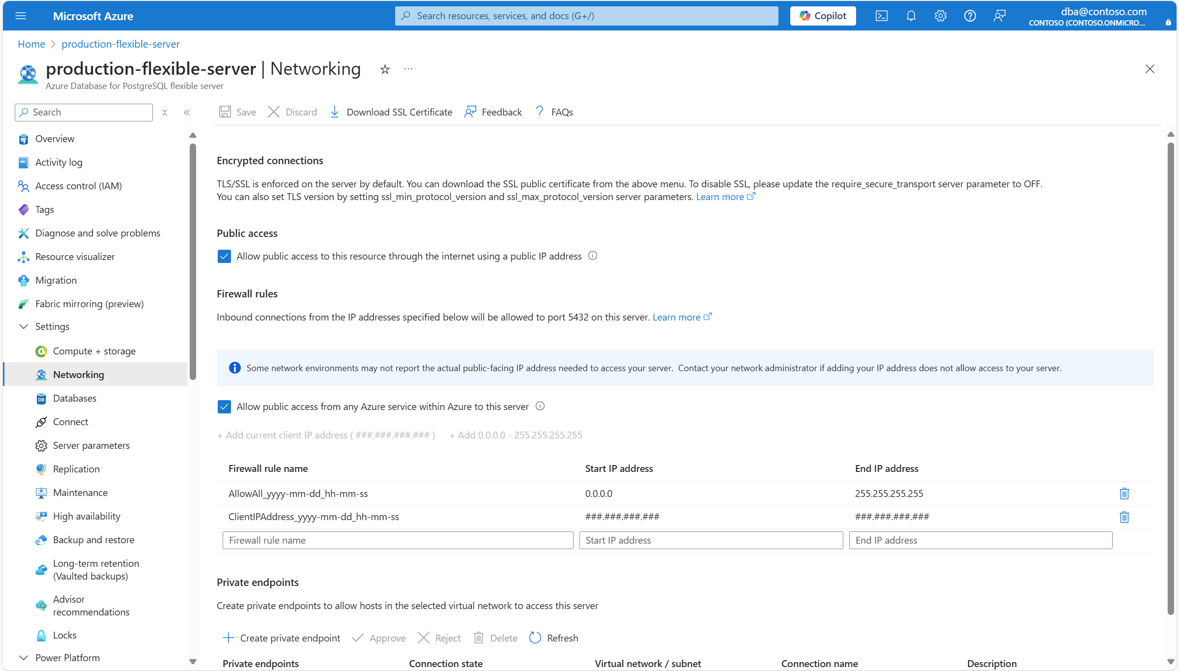 屏幕截图展示如何删除您创建的防火墙规则,该规则用于允许来自您导航 Azure 门户的计算机的 IP 地址的连接。