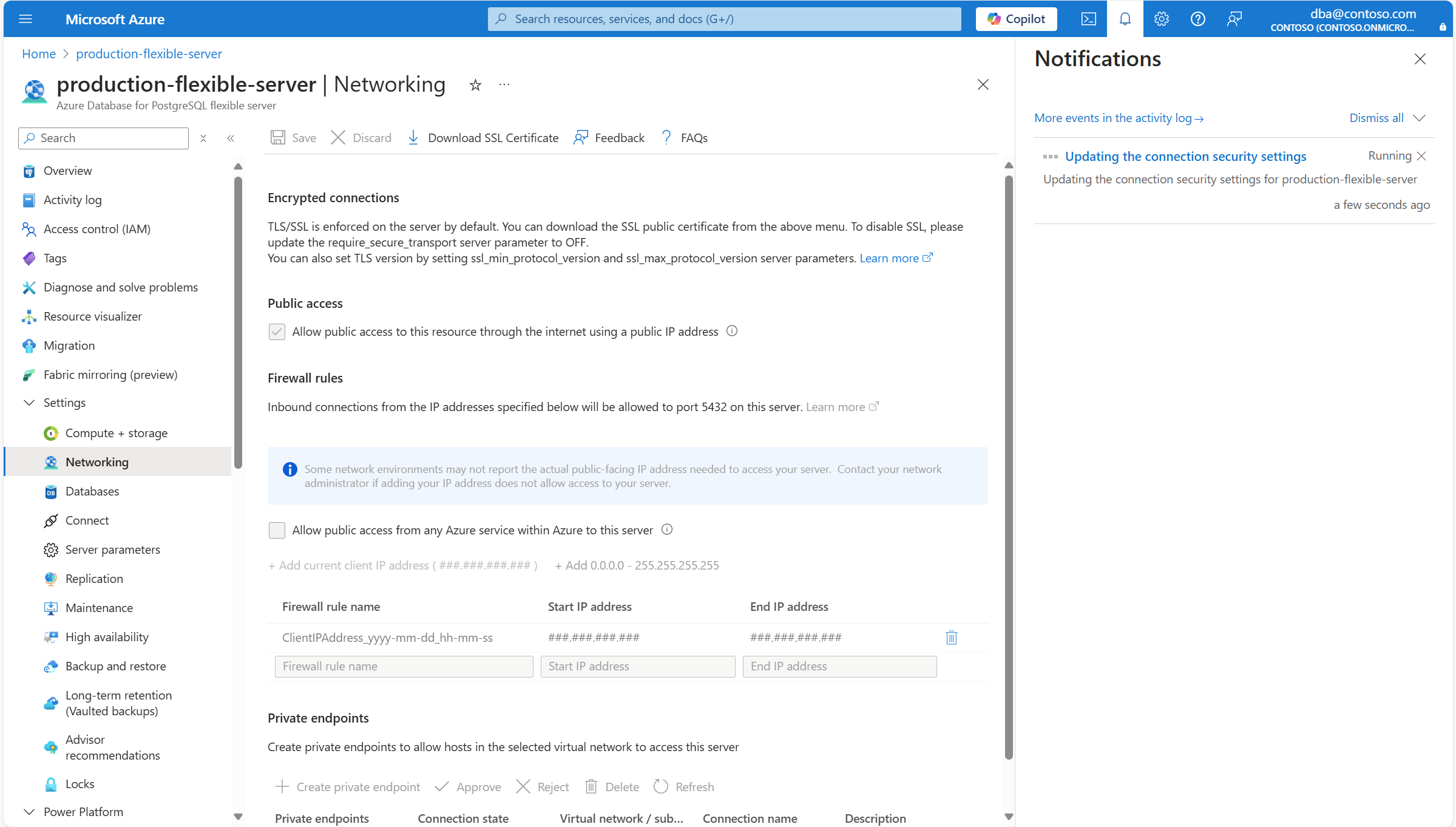 屏幕截图显示正在保存网络设置的服务器。